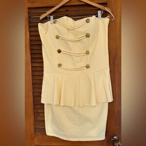 NWT LAST EXIT Cream Strapless Dress w Gold Button Accents w Callout Size 3X